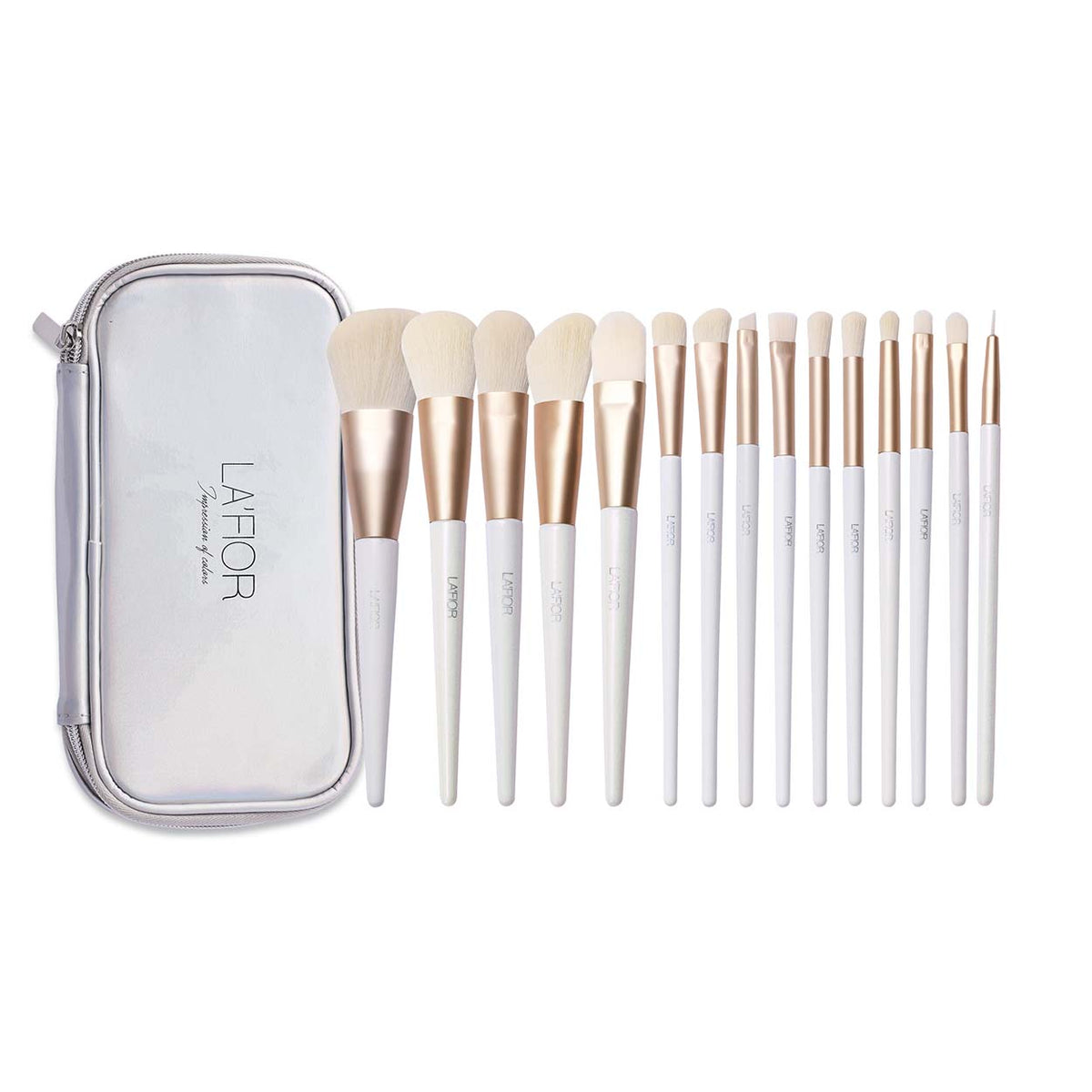 LA'FIOR White Pearl 15 Pcs Professional Brush Set with Bag - LF-001
